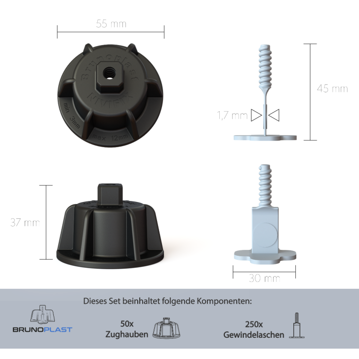 NIVIFIX Kombi-Set PRO 300-teilig schwarz für Fliesenstärke 3 - 12 mm, Fugenbreite 1.7 mm