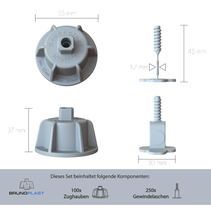 NIVIFIX Kombi-Set PRO 350-teilig grau für Fliesenstärke 12 - 20 mm, Fugenbreite 1.7 mm