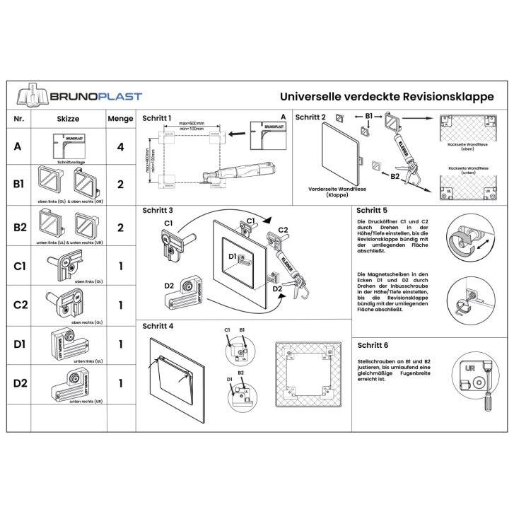 Flächenbündiges Revisionsklappen-Set zum Befliesen bis 400 x 500 mm -  für Fliesen & Platten